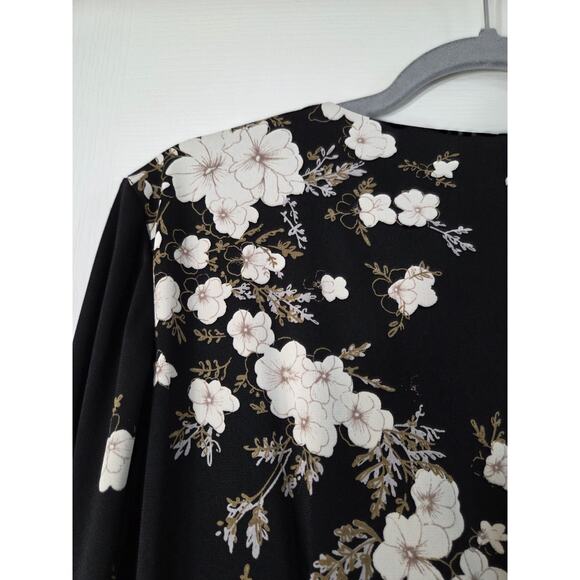 Vintage CDC Asian Floral Whimsigoth Dark Romantic Tie Neck Midi Dress, Size 10 - Picture 12 of 15